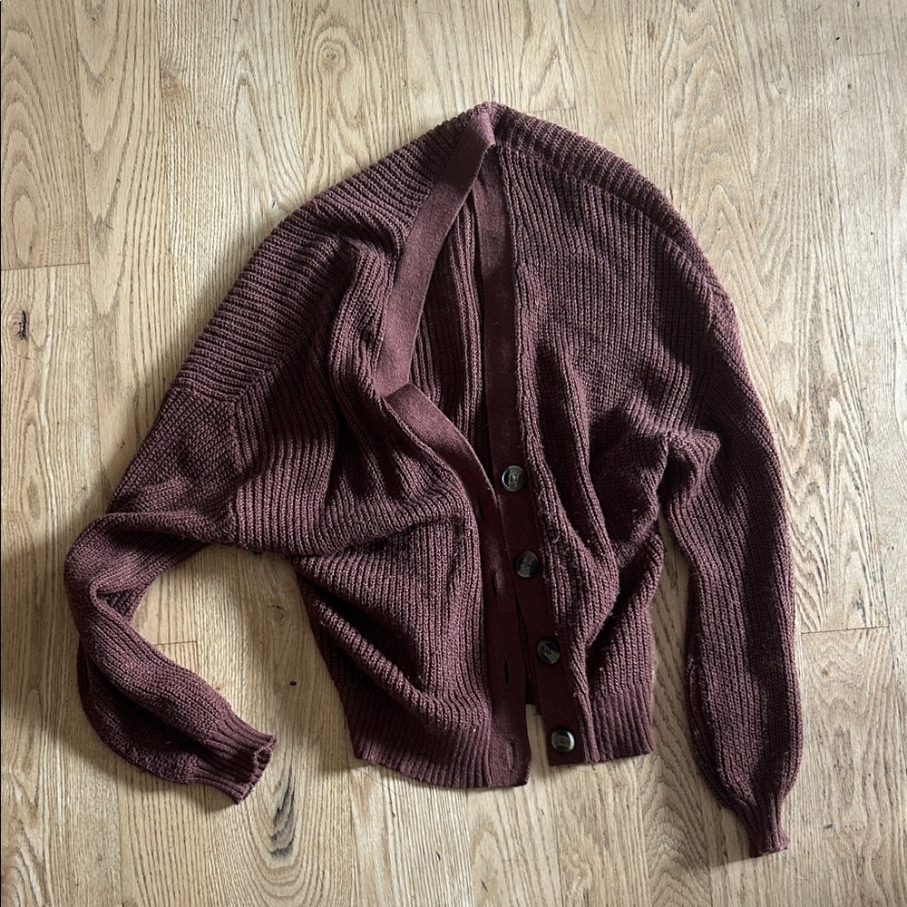 American Eagle Outfitters Rustic Orange/Brown Button-Front Knit Cardigan